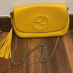 GUCCI Soho Chain Shoulder Bag Leather Yellow
